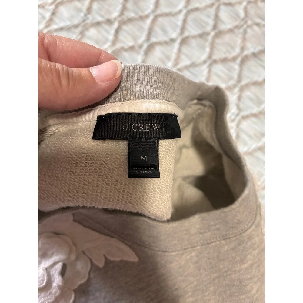 J.Crew Women Heather Gray Floral Lace Embroidered Cotton Sweatshirt Size Medium
